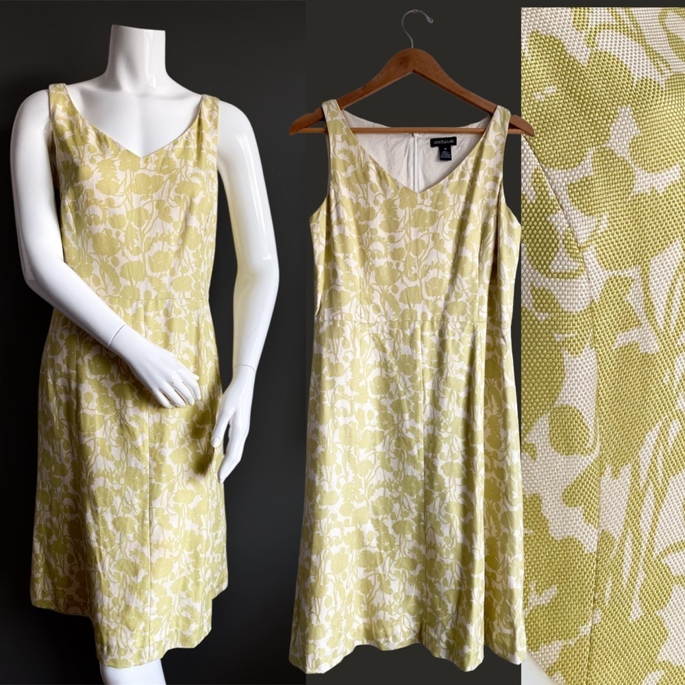 Ann Taylor Silk Yellow Lemon Floral Dress Nancy Meyers Costal Vintage Retro 10
